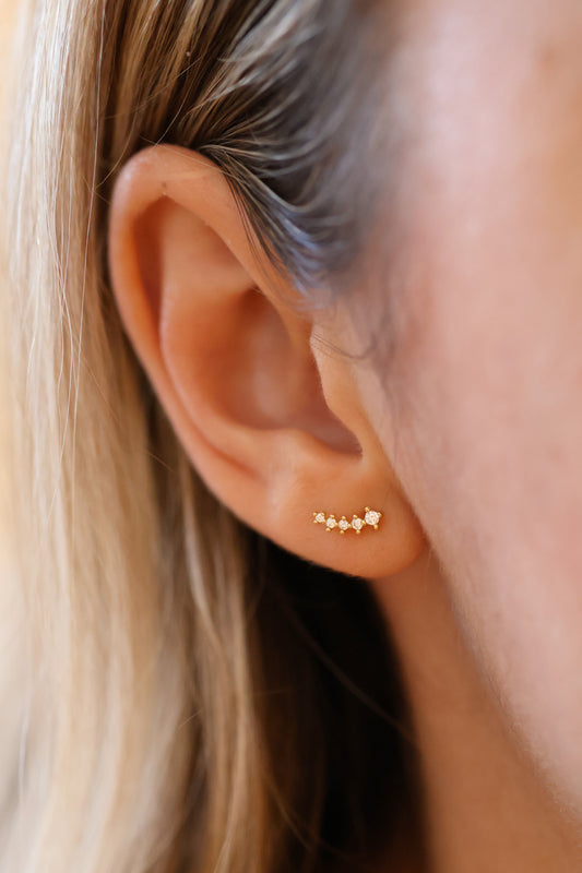 GABRIELLE - 925 Sterling Silver Diamond Graduated Crescent Climbing Studs Earrings