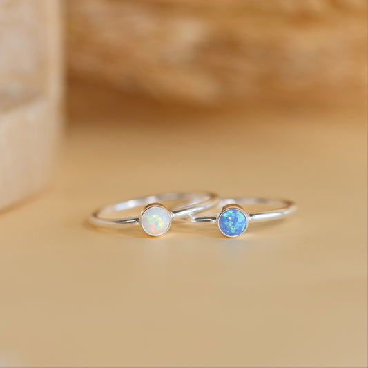 925 Sterling Silver Opal Ring · Gift for Her · Minimalist Opal Blue Ring · Opalite