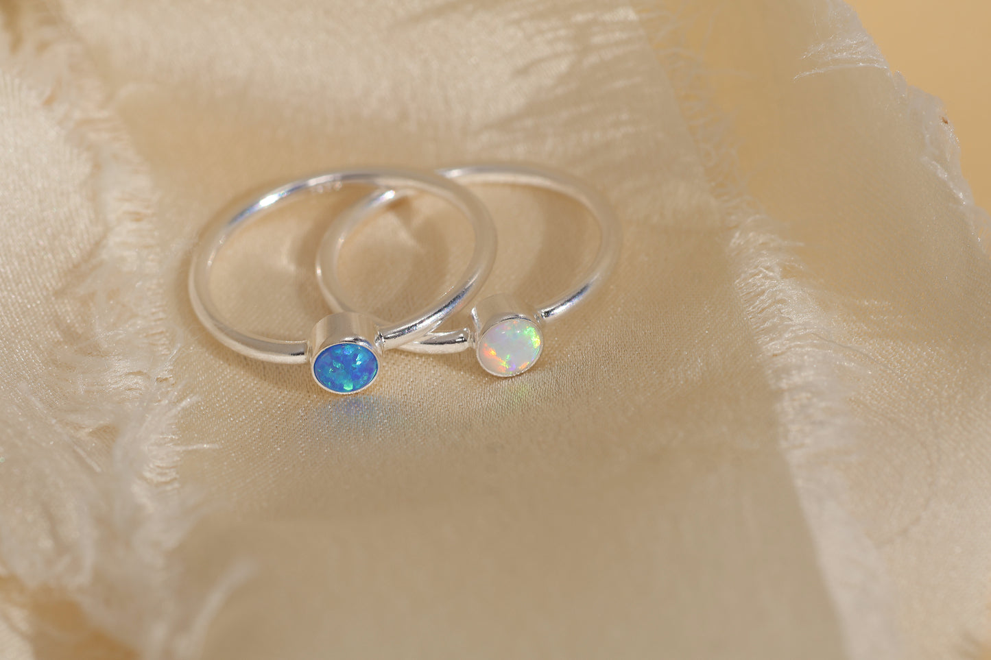 925 Sterling Silver Opal Ring · Gift for Her · Minimalist Opal Blue Ring · Opalite