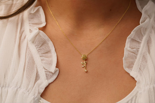 18K Gold Birth flower Necklace · Dainty Gold Jewelry · Birthstone Diamond Flower Necklace · Stackable Necklace · Birthday Gift For Her