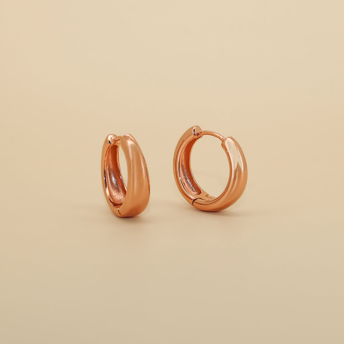 18mm Rose Gold Hoop Earrings · Thick 2.5 Micron Gold Plated Brass Hoops