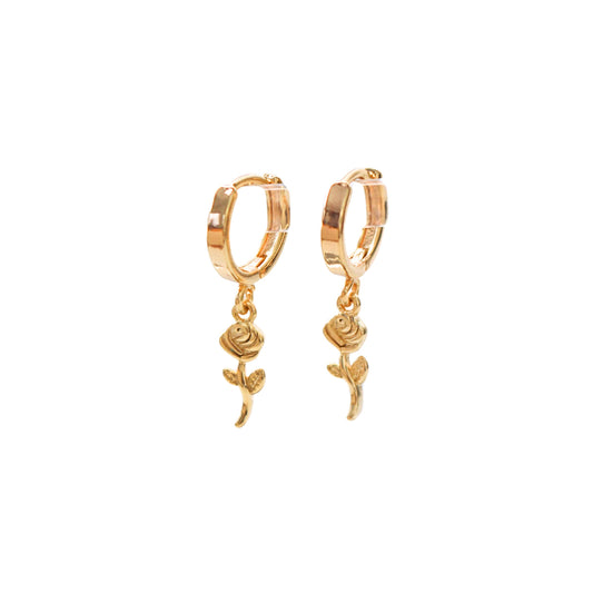 ROSE - Double Dipped Gold Rose Pendant Earrings ∙ Hoops Drop Earrings ∙ Flower Charm