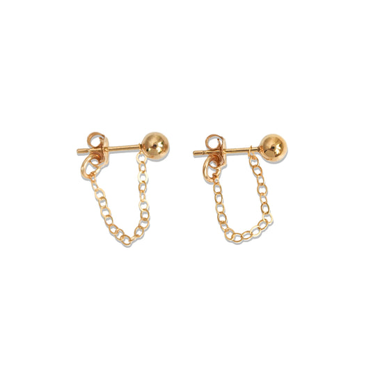 Front back earrings in 14k gold fillesd | Removable chain | Ball stud ears | Jewelry for women | Bridesmaid gift
