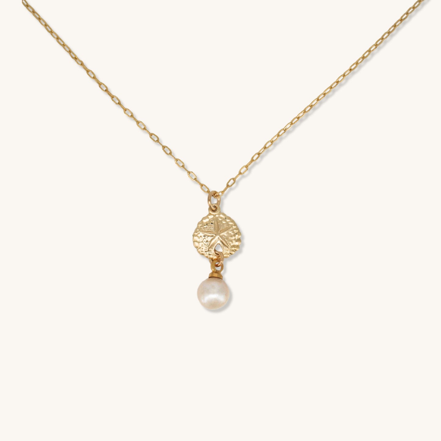 14k Gold Filled Sea Shell Pearl Drop Necklace ∙ Sand Dollar Charms