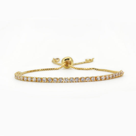 14K Gold Tennis Bracelet ∙ CZ Diamond Sparkling Bracelet ∙ Adjustable Box Chain ∙ Jewelry Box Chain