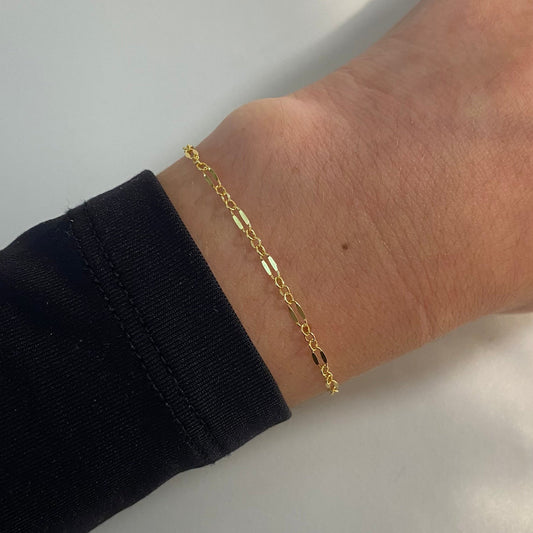 14k Gold Filled Bracelet ∙ Sequin Lace Chain ∙ Shiny Bar Necklace ∙ Delicate Minimalist Bracelet ∙ Chain Lip Shape ∙ Waterproof ∙ 2.4mm