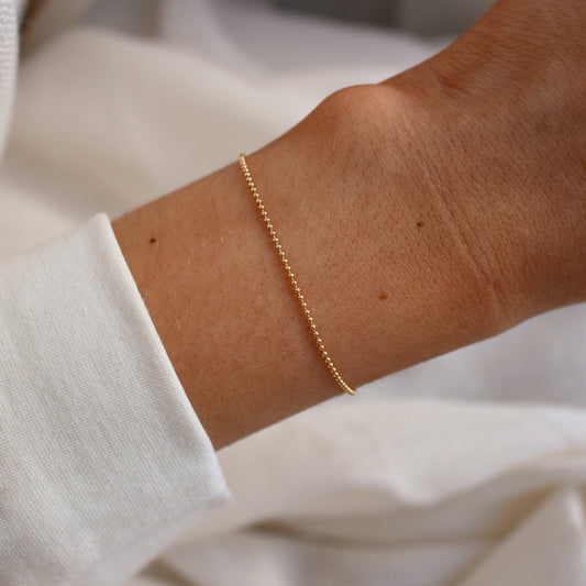 14k Gold Filled Ball Chain Bracelet ∙ Minimalist Custom Bracelet Length ∙ Gift for her ∙ Bridesmaid Gift ∙ 1mm ∙ Gold Beaded Bracelet