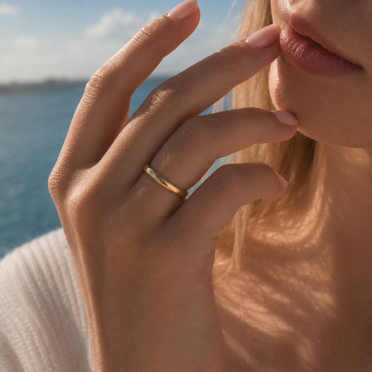 Eternity Band Ring in 925 Sterling Silver 18k Gold · Complete with a charm · Thin Stacking Ring · Domed Comfort Fit