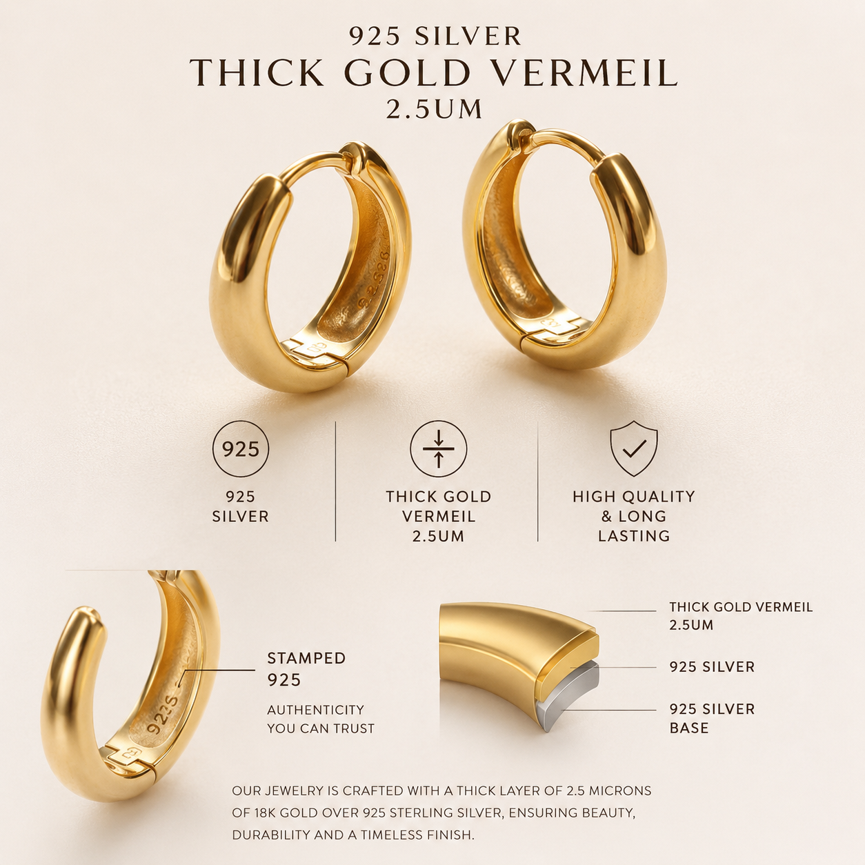Boucles d'oreilles créoles rondes en vermeil or 18 carats ∙ 18 mm