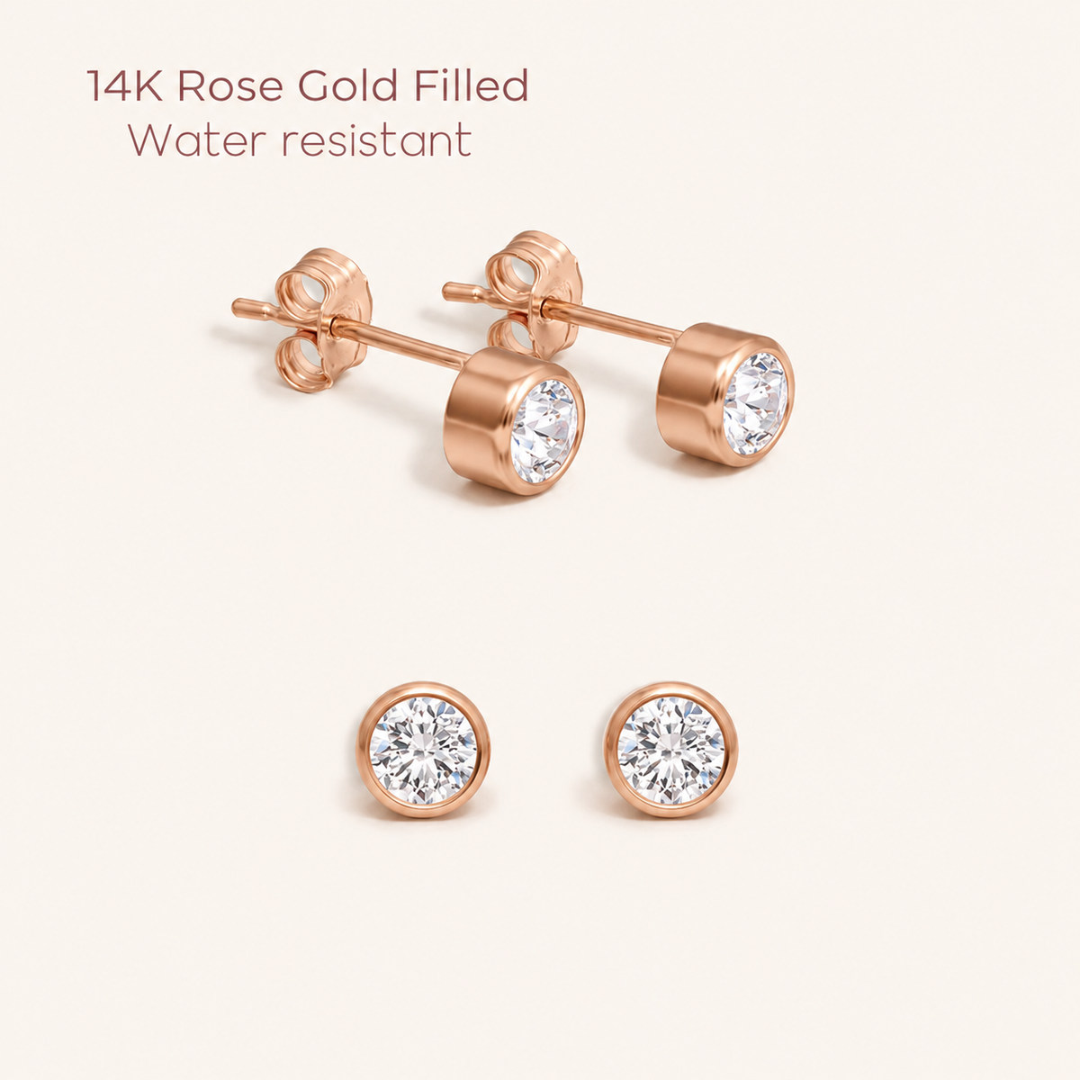 4mm 14k Rose Gold Filled Round Zircon Studs