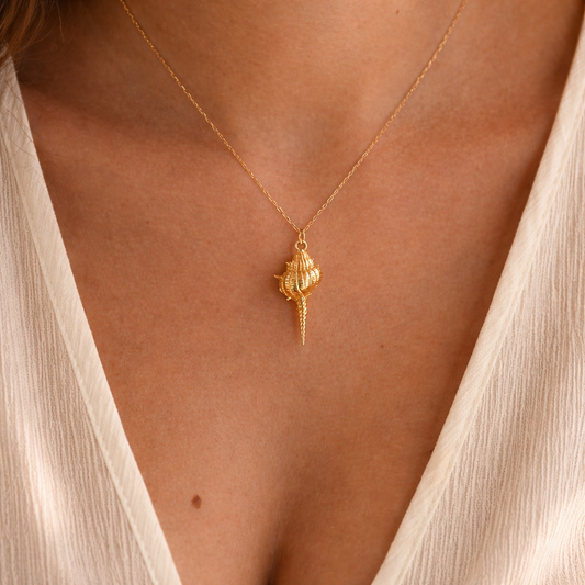 925 Sterling Silver Conch Shell Necklace with 18k finish