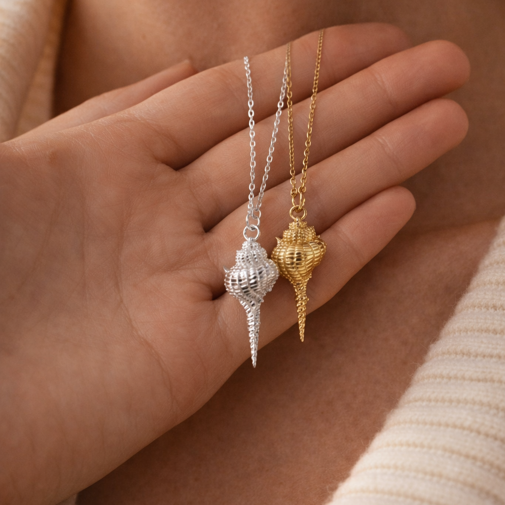 925 Sterling Silver Conch Shell Necklace with 18k finish