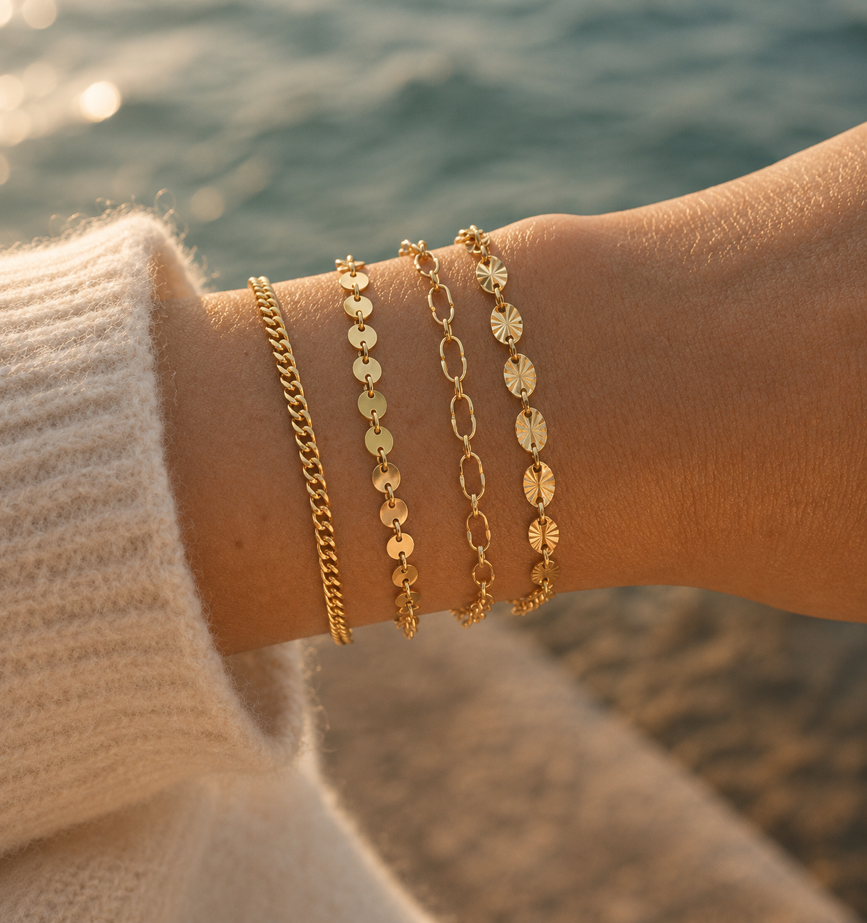 14k Gold Filled Chunky Bracelet · Sunburst Sequin Custom Length Chain