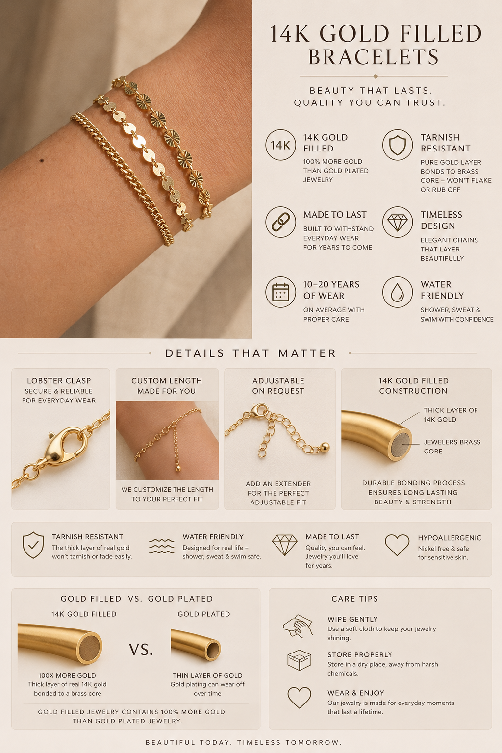 14k Gold Filled Chunky Bracelet · Sunburst Sequin Custom Length Chain
