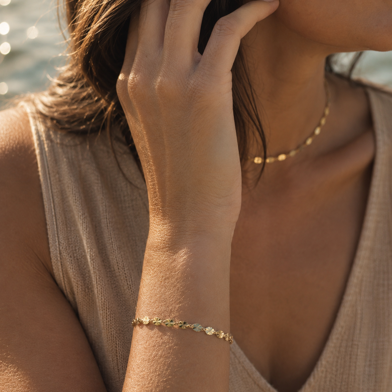 14k Gold Filled Chunky Bracelet · Sunburst Sequin Custom Length Chain