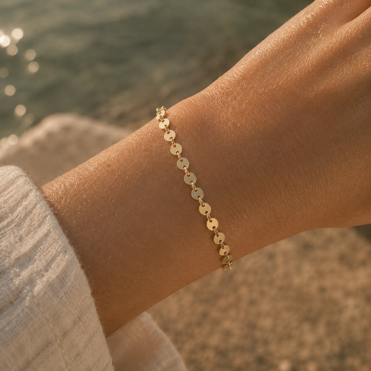 14k Gold Filled Chunky Bracelet · Sunburst Sequin Custom Length Chain