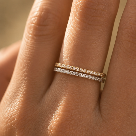 Paved Diamond Eternity Band Ring in 925 Sterling Silver 18k Gold