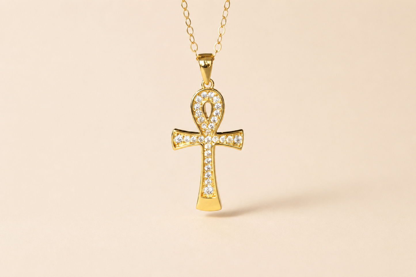 Collier Ankh en Gold Filled | pendentif pavé de zircons | Croix du Panthéon Egypte