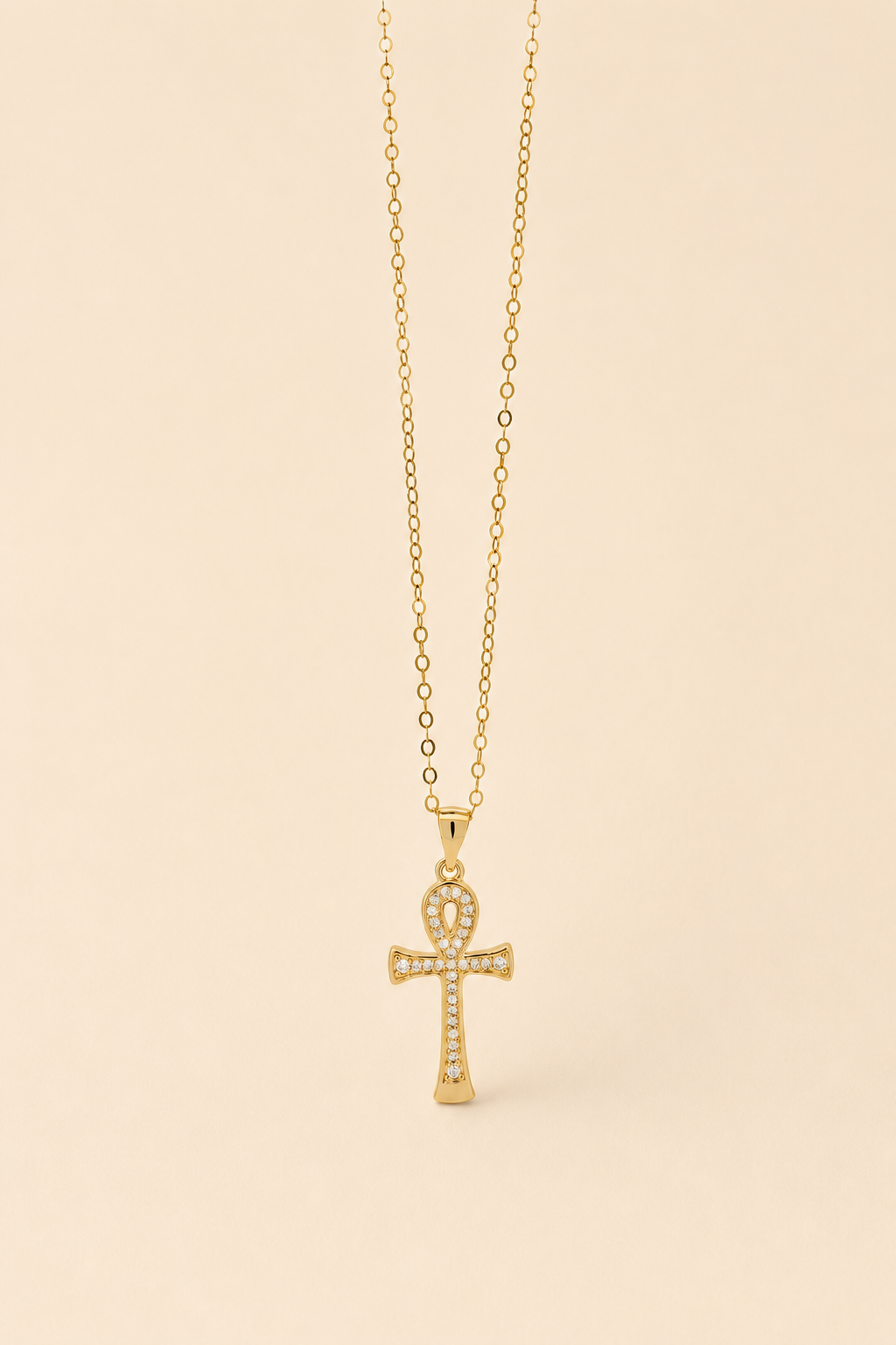 Collier Ankh en Gold Filled | pendentif pavé de zircons | Croix du Panthéon Egypte