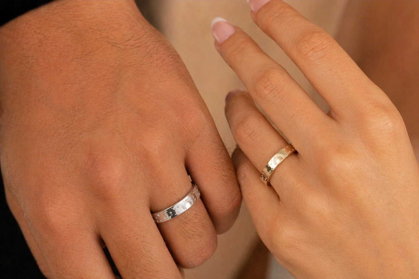 Sun and Moon Couple Rings ∙ 18K Gold or Sterling Silver ∙ Adjustable Set of 2 Band Rings