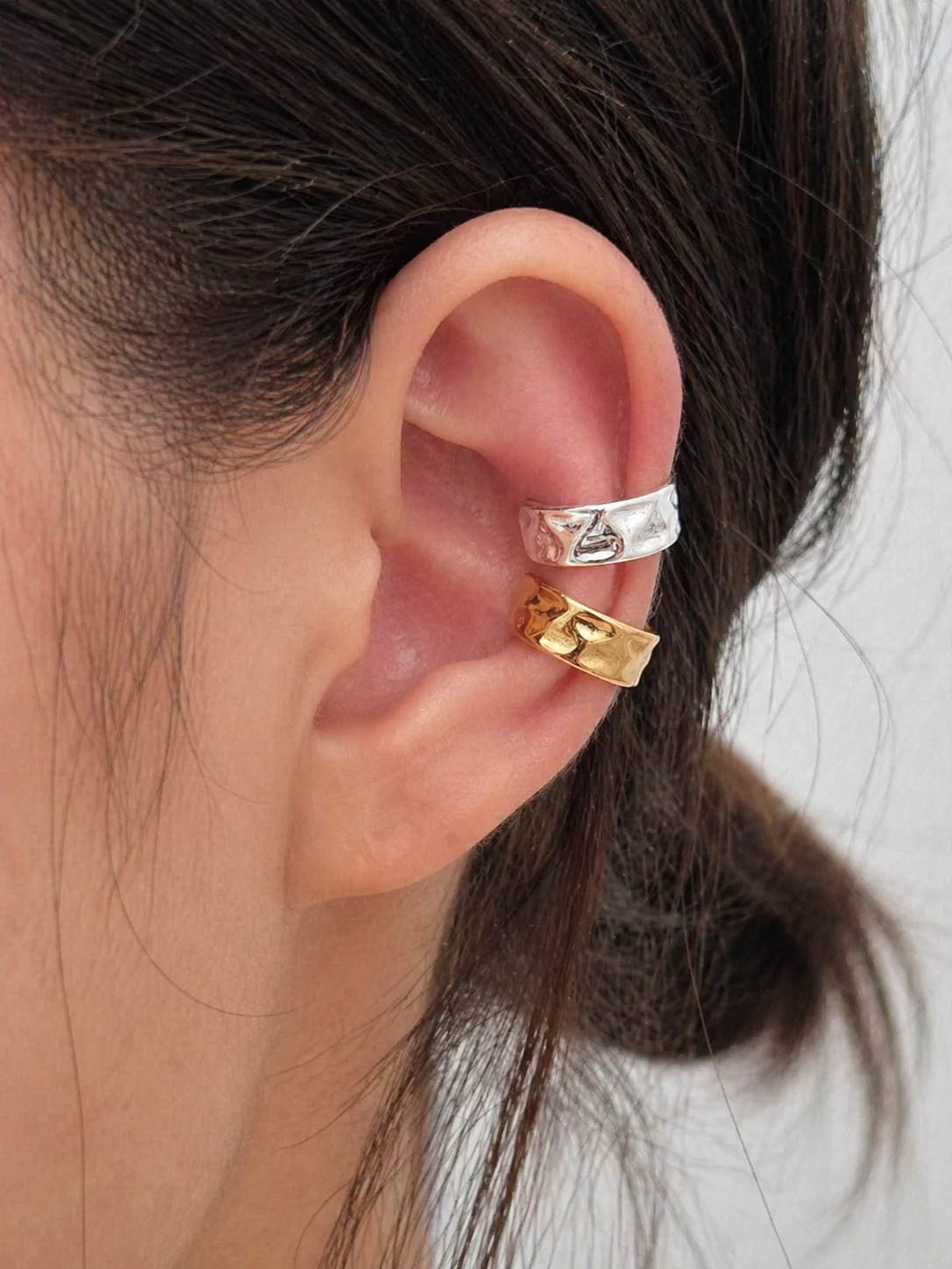 Thick Irregular 925 Sterling Silver Gold Simple Adjustable Ear Cuff