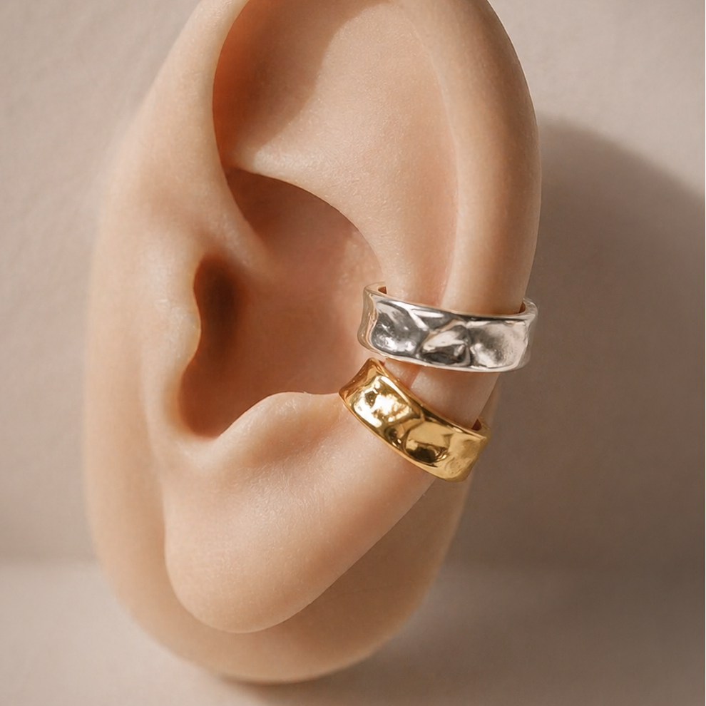 Thick Irregular 925 Sterling Silver Gold Simple Adjustable Ear Cuff