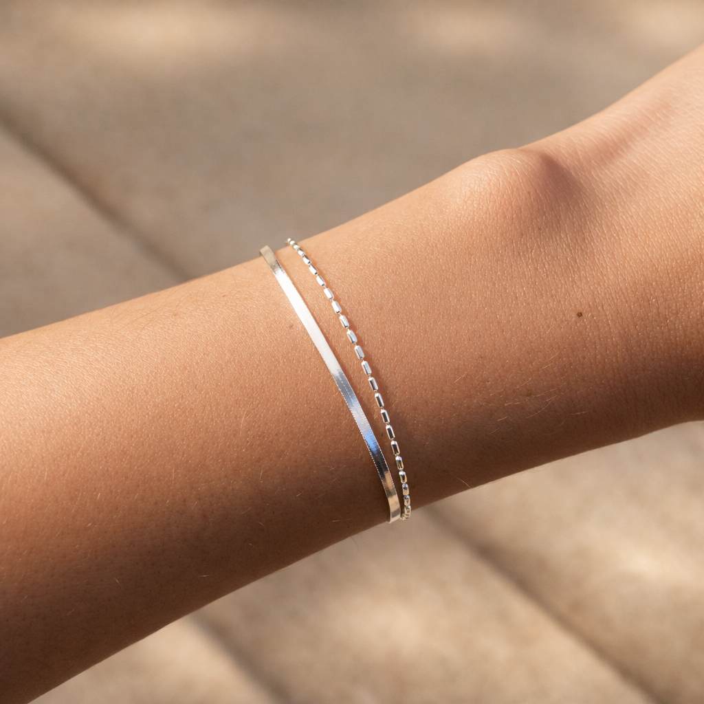 CANEO - 925 Sterling Silver Double Layer Bracelet ∙ Water Resistant
