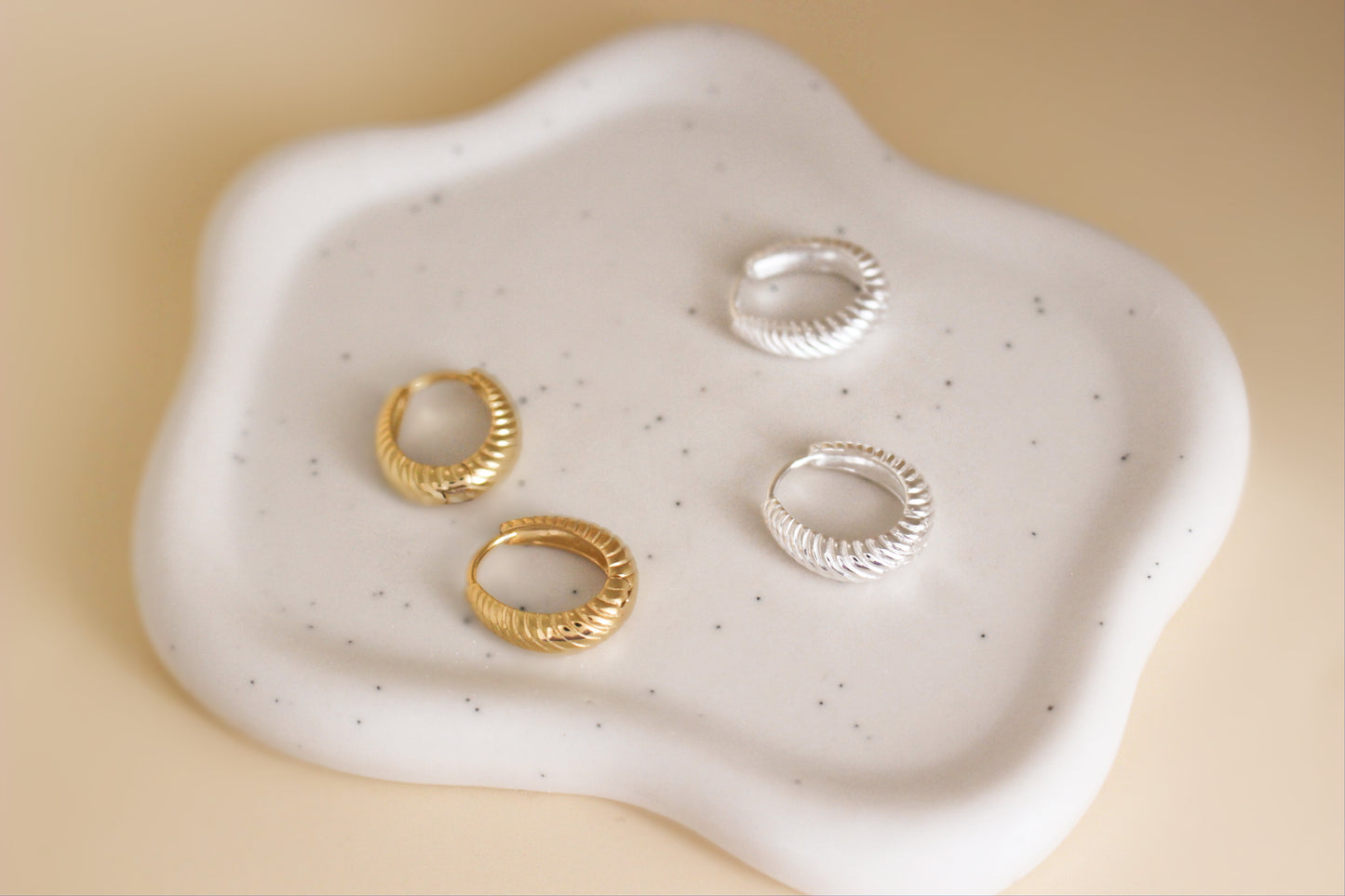 SELENA - Minimal Twisted Hoops in 925 Sterling Silver Filled ∙ 18k Gold Daily Wear Earrings ∙ Croissant Hoop