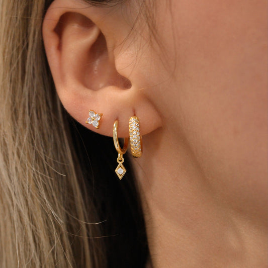 Minimalist Dangling Diamond Hoops Earrings in 18k Gold ∙ Sterling silver  Arrow Spike Huggies