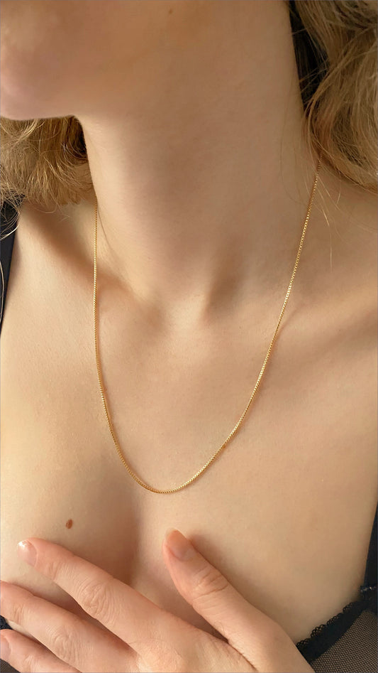 Dainty 14k gold filled Box chain necklace - 1mm