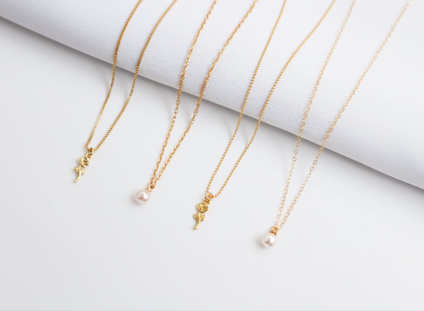 ROSE - Gold Filled Necklace With A Rose & Pearl Charm ∙ Victorian Love Couple Necklace Gift ∙ Rose Flower Charm