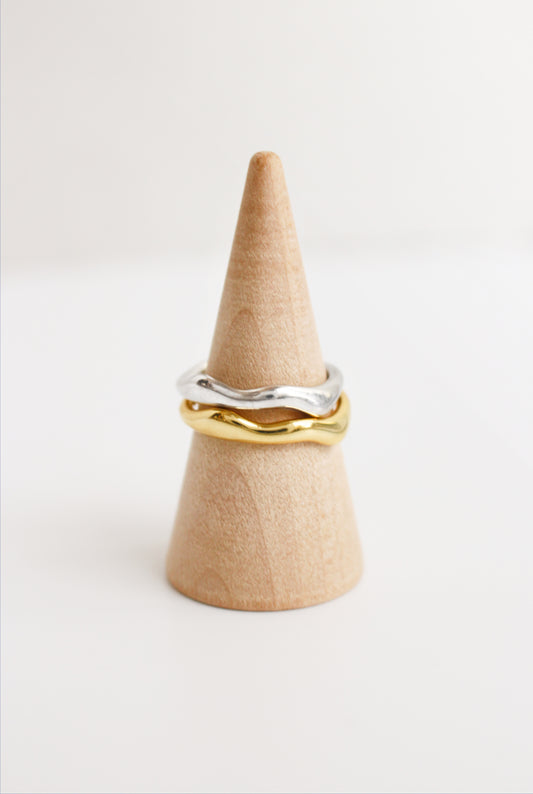 925 Sterling Silver Water Element Ring ∙ Wavy Ring ∙ Plain Curved Abstracted Ring