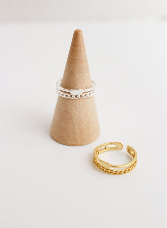 18K, 925 Sterling Silver Double Layer Rings