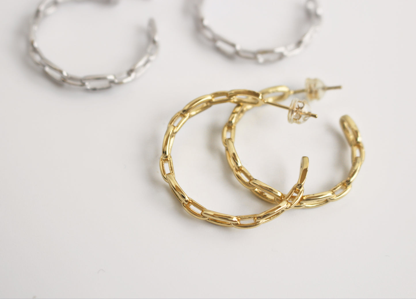 Boucles d'oreilles créoles remplies d'or 14 carats | Chaîne Gourmette Cercle Argent ou Or