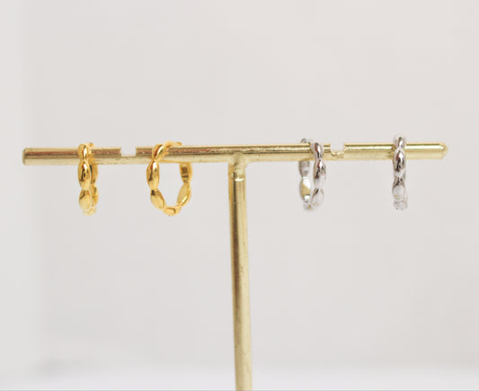BEADIRI - S925 Sterling Silver Rice Beads Hoop Earrings in silver or gold