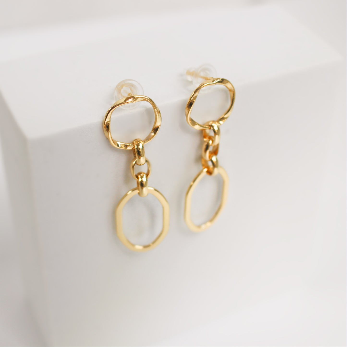 GOLDIE - 24K Gold Dangle Rolo Oval Link Chain Earrings