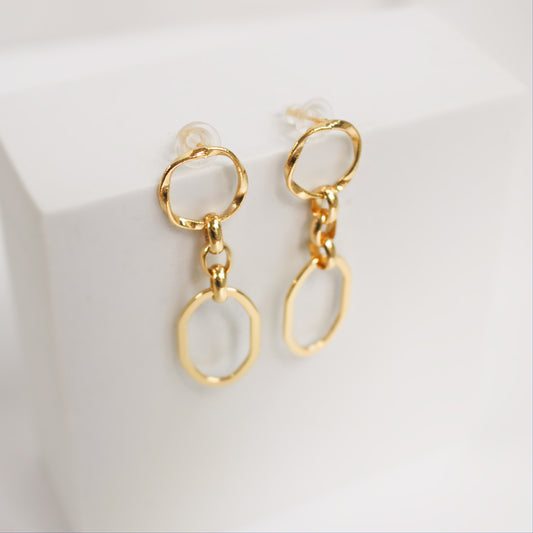 24K Gold Dangle Rolo Oval Link Chain Earrings