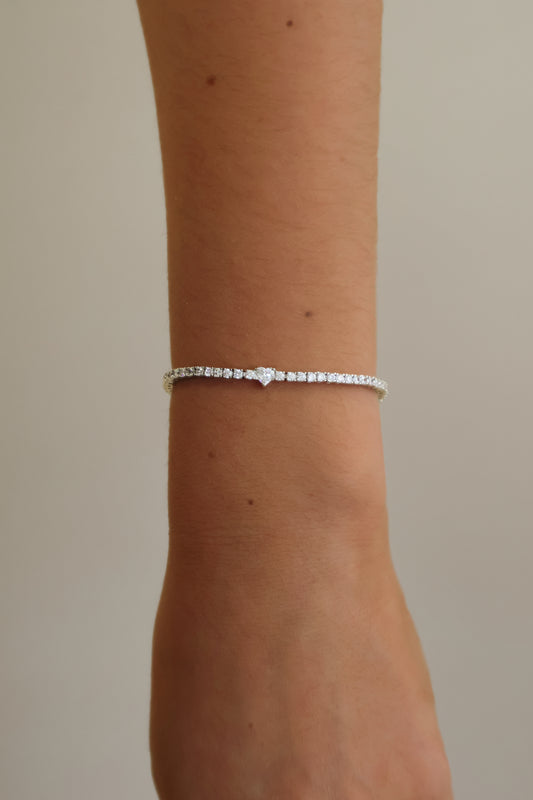 Minimalist Heart Tennis Bracelet in Silver Plated