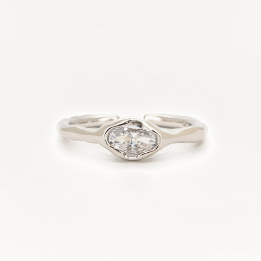 Waterproof ∙ Sparkling Zirconia Ring in 925 sterling silver ∙ Water Element ∙ Adjustable Ring ∙ Silver Iregular Nontarnish