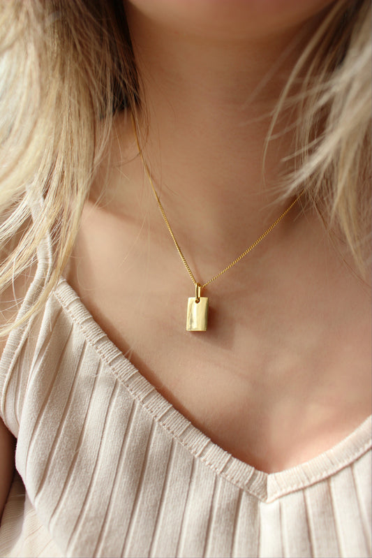 18k Gold Vermeil Rectangle Blank Bar Necklace
