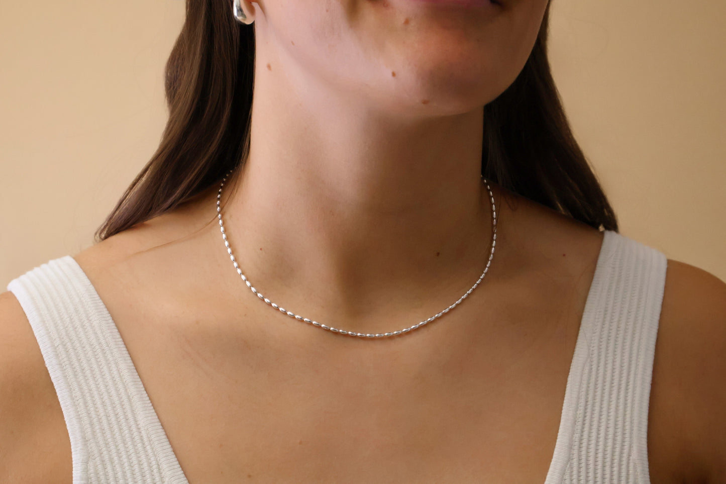 BEADIRI - S925 Sterling Silver Rice Beaded Chain