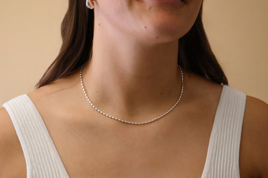 BEADIRI - S925 Sterling Silver Rice Beaded Chain