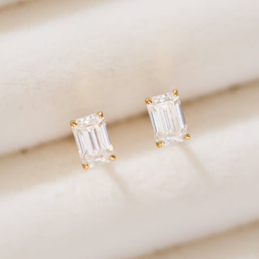 Emerald Cut VVS1 Moissanite Screw or Push Back Earrings · GRA Certified · 925 Sterling Silver