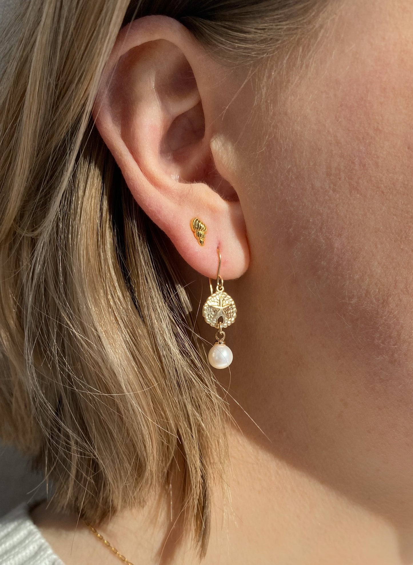 Gold Filled Shell Pearls Earrings ∙ Sand Dollar Charms ∙ Dangle Earrings ∙  Waterproof