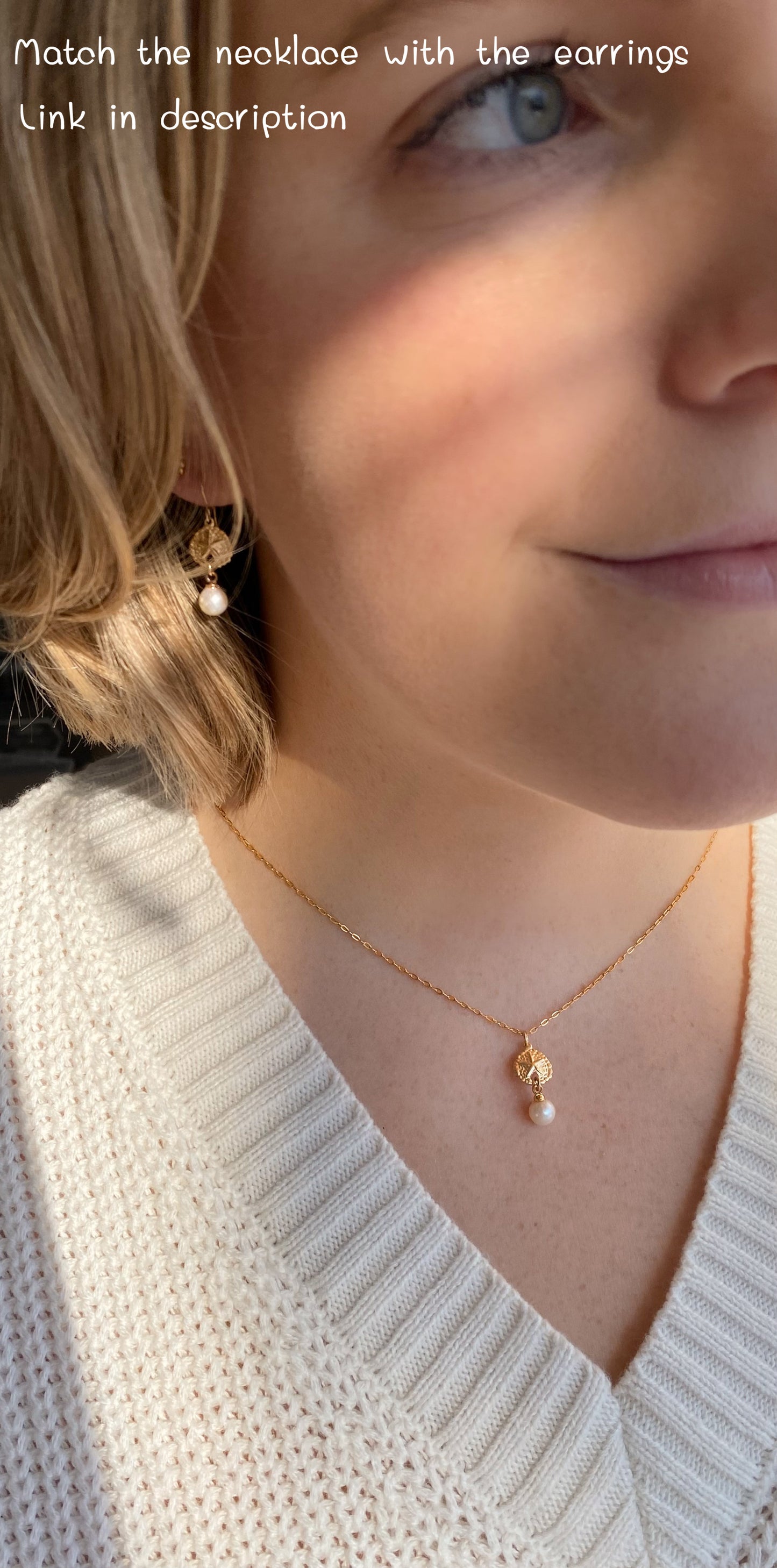 14k Gold Filled Sea Shell Y Necklace with drop pearl ∙ Sand Dollar Charms ∙ Wedding Jewelry ∙ Dangle Pearl Necklace ∙ Waterproof