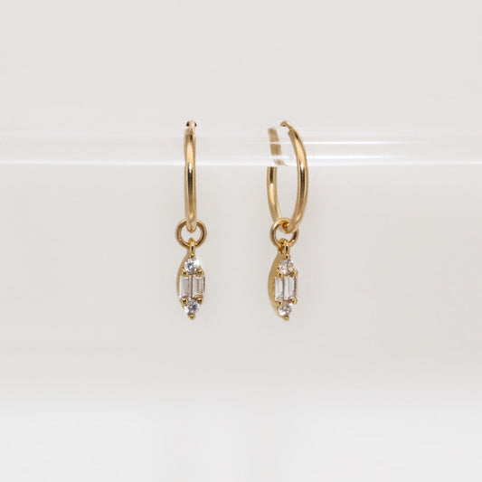 MARQUISE - Dainty 14K Gold Filled Baguette Huggies ∙ Tiny Charm Drop Earrings ∙ Infinite Hoop Gold Charm ∙ Prom Gift