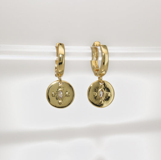 OELLA Gold Hoops Earrings ∙ Minimalist Evil Eye Charm Drop Earrings