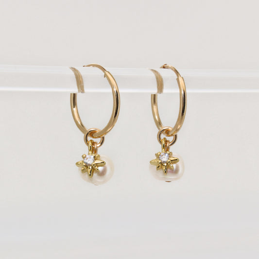 ELISA - 14 Karat Gold Filled Pearl Hoops Earrings