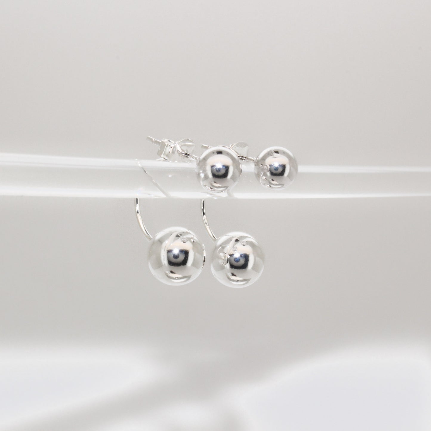 CORINE - Back Earrings in 925 sterling silver · Ear Jacket Double Sphere · Tarnish Resistant · Filled Inside · 2 in 1 · Sensitive Ear Lobes