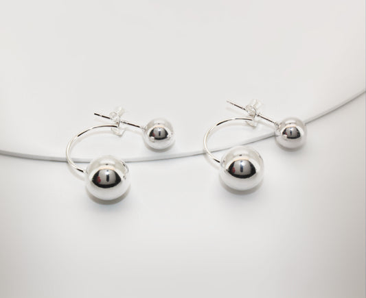 CORINE - Back Earrings in 925 sterling silver · Ear Jacket Double Sphere · Tarnish Resistant · Filled Inside · 2 in 1 · Sensitive Ear Lobes